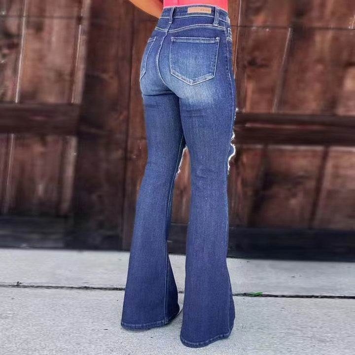 Damen Bootcut Jeans mit Destroyed-Effekten Drune