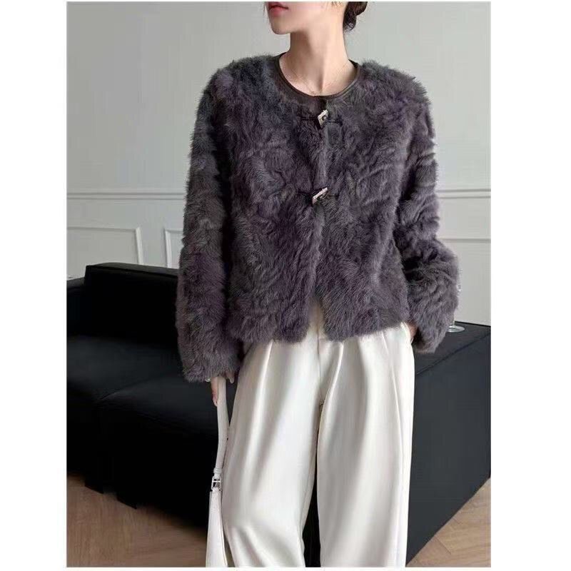 Damen kuschelige Fleecejacke mit modischen Knopfdetails Drune