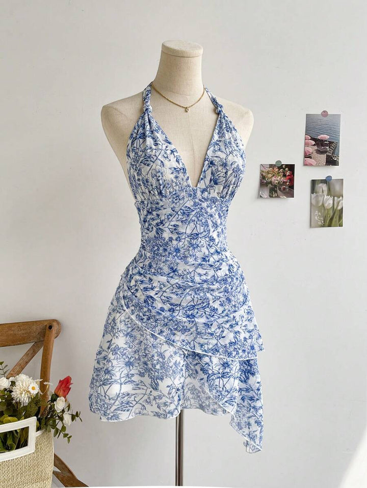 Damen luftiges Wickelkleid mit floralem Design und trägerlosem Schnitt Drune