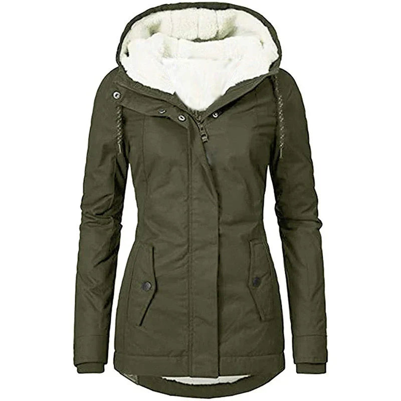 Drune | Damen Kapuzenparka – Semi-Fitted – Plüschfutter – Mittellange – Wetterbeständig