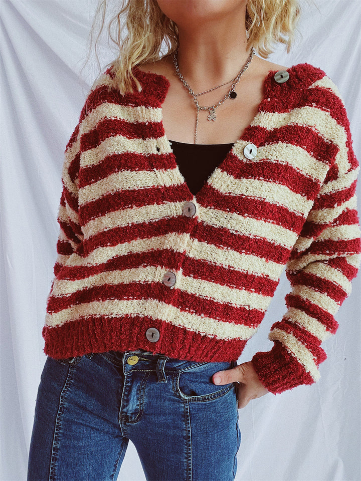 Damen lässige Strickjacke mit modernem Streifenlook Drune