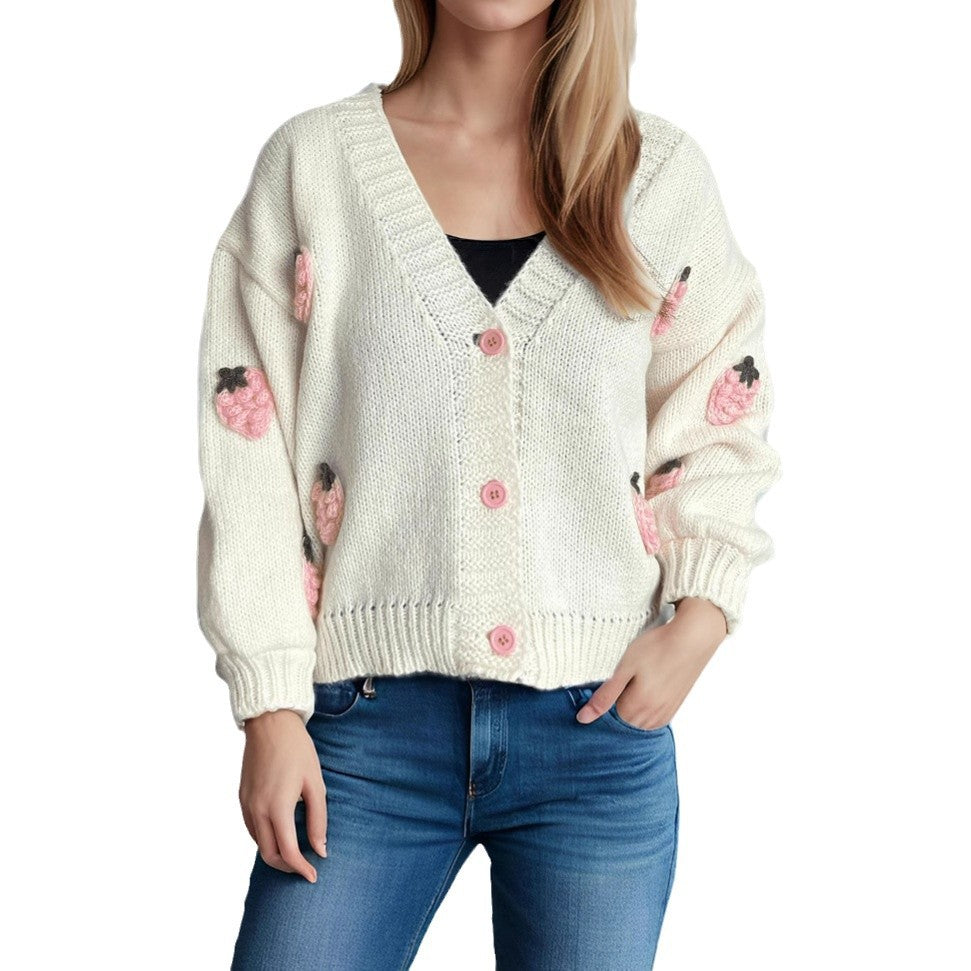 Damen Strickjacke mit verspielten Obstapplikationen Drune