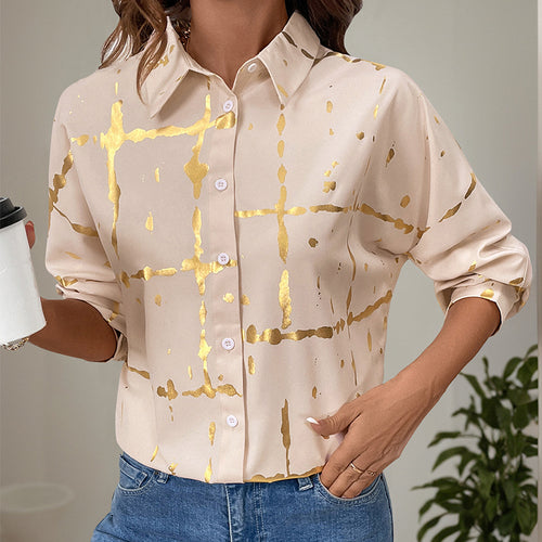Damen lässige Bluse mit elegantem Goldmuster und lässigen langen Ärmeln Drune
