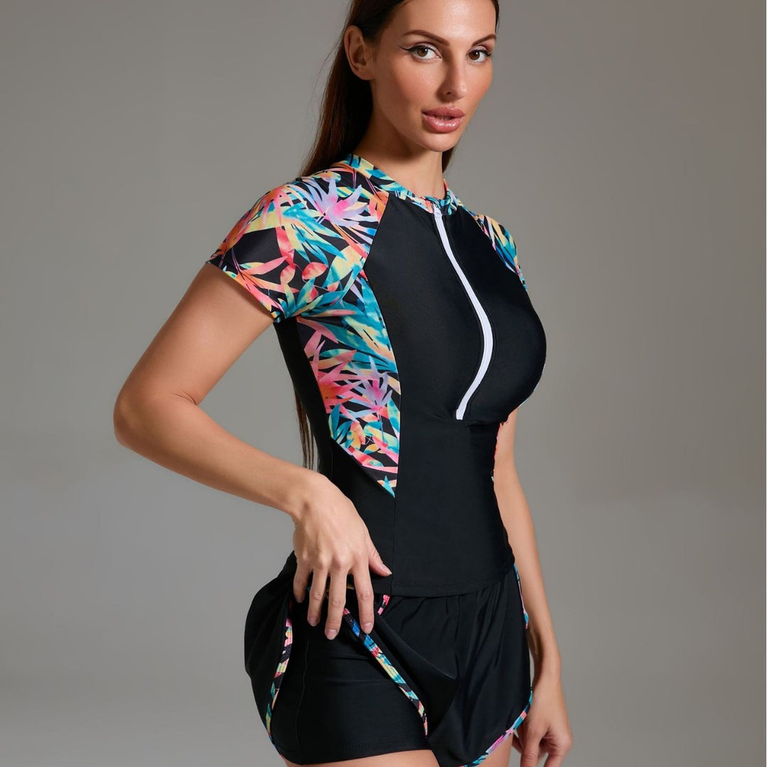 Damen Sportlicher Schwimmanzug mit innovativem Reißverschluss und stylischen kurzen Hosen Drune
