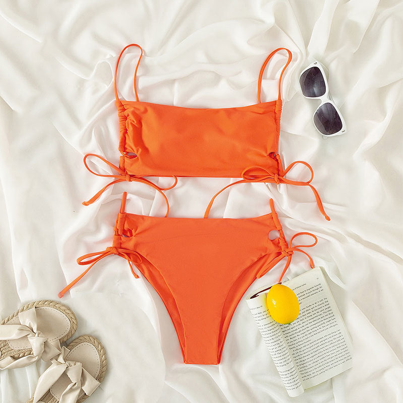 Damen Crop-Top Bikini-Oberteil mit verstellbaren Bindebändern Drune