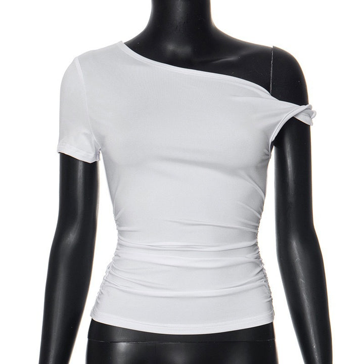 Damen Schulterfreies Crop-Top mit Raffung und modischen Knoten Drune