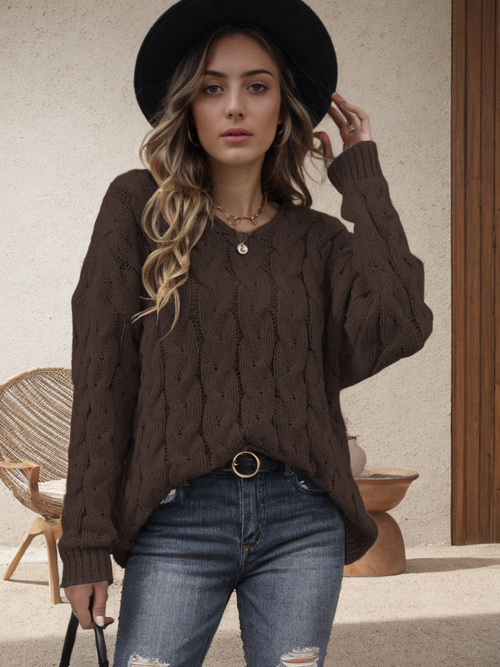 Damen Grobstrickpullover mit romantischem Zopfmuster und weitem Schnitt Drune