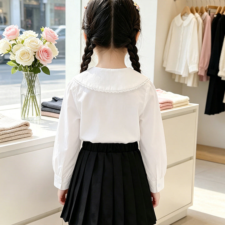 Mädchen Bluse mit Rüschendetails und klassischem Kragen Drune