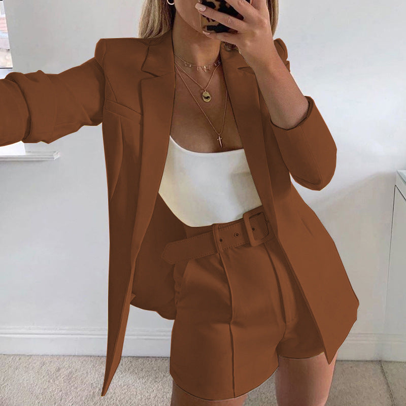 Damen Modisches Blazer-Set mit figurbetontem Schnitt und hoch taillierten Shorts Drune