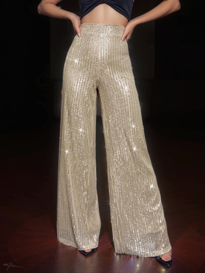 Damen Glänzende Palazzohose mit funkelndem Pailletten-Design Drune
