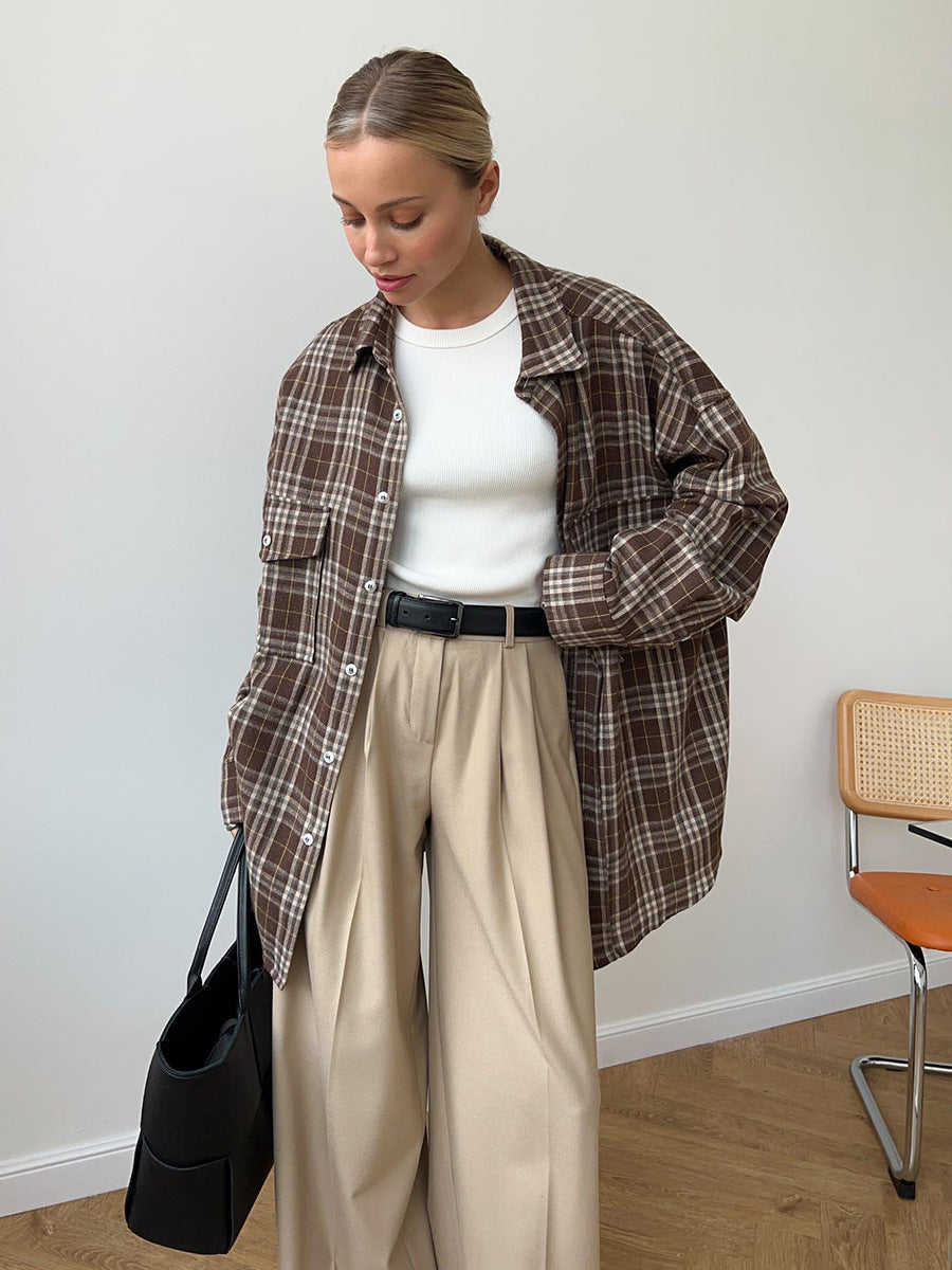 Damen Flanell-Hemdjacke mit zwei Brusttaschen und lässigem Schnitt Drune