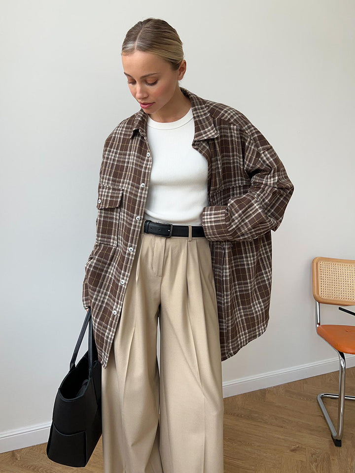 Damen Flanell-Hemdjacke mit zwei Brusttaschen und lässigem Schnitt Drune