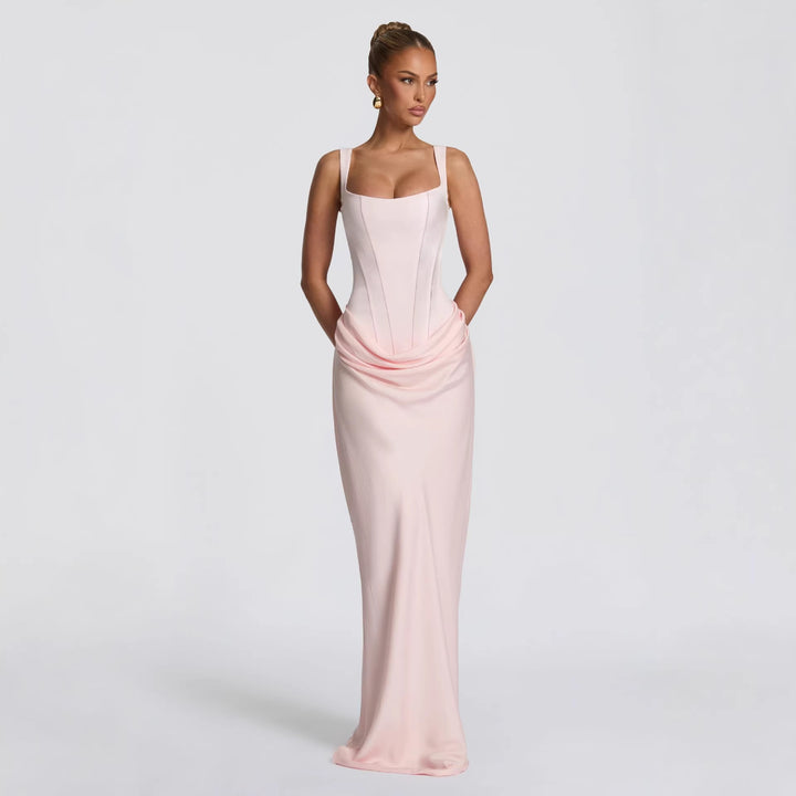 Damen Elegantes Maxikleid mit figurbetonendem Schnitt und raffiniertem Faltenwurf Drune