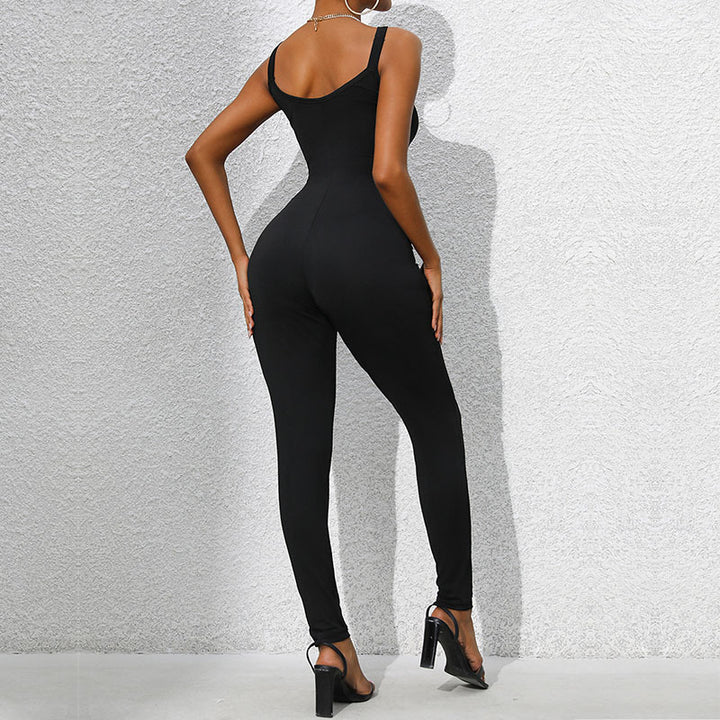 Damen figurbetonter Jumpsuit mit modernen Kettendetails Drune