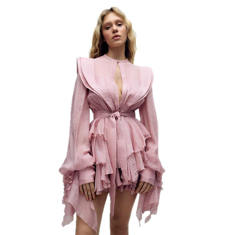 Damen Rüschenkleid mit exzentrischen Ärmeln Drune