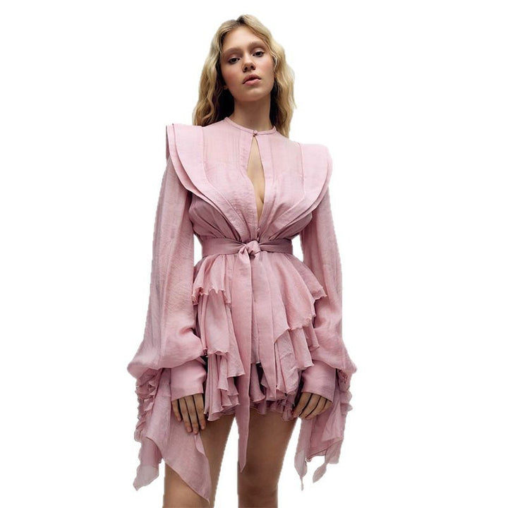 Damen Rüschenkleid mit exzentrischen Ärmeln Drune
