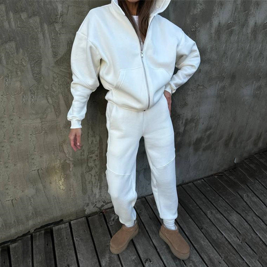 Damen Sportlicher Fleece-Jumpsuit mit Kapuze und Reißverschluss Drune