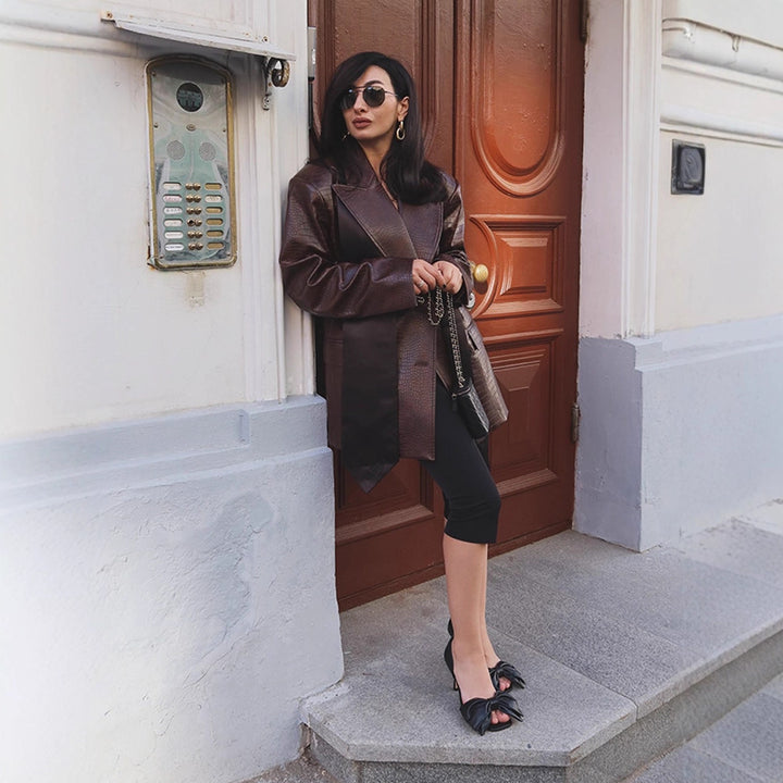Damen modischer Kunstleder-Blazer mit Croco-Optik Drune