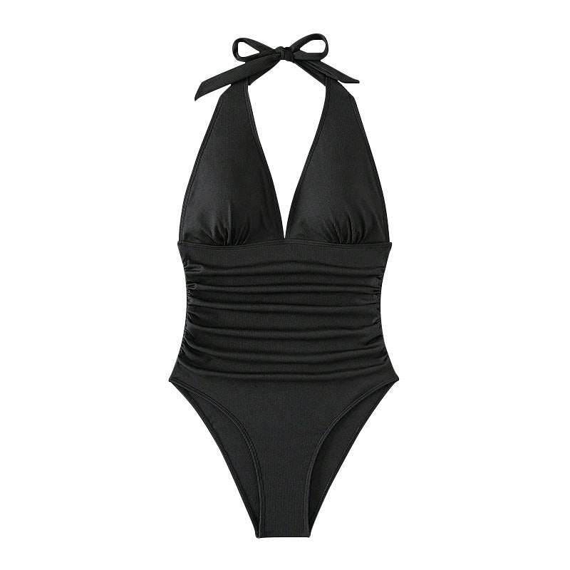 Damen Einteiler Badeanzug mit elegantem V-Ausschnitt und figurbetontem Schnitt Drune