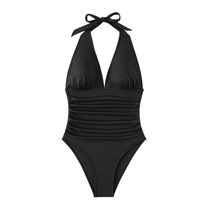 Damen Einteiler Badeanzug mit elegantem V-Ausschnitt und figurbetontem Schnitt Drune