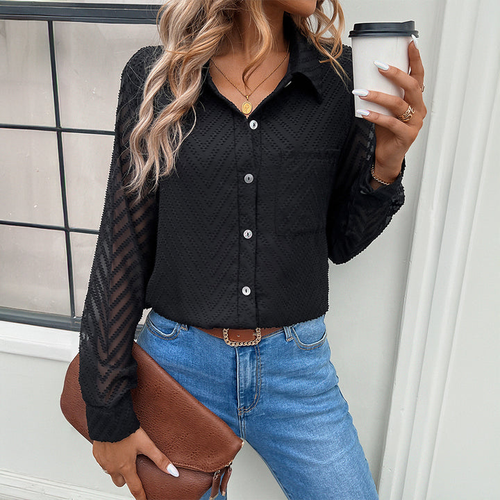 Damen Elegante Bluse mit transparenten Ärmeln und Knopfverschlüssen Drune