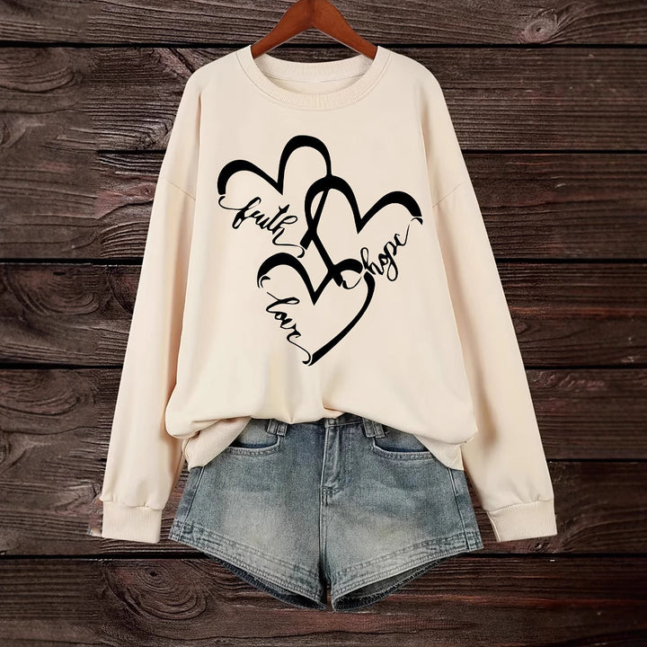 Damen Sweatshirt mit romantischem Herzmotiv und inspirierendem Aufdruck Drune