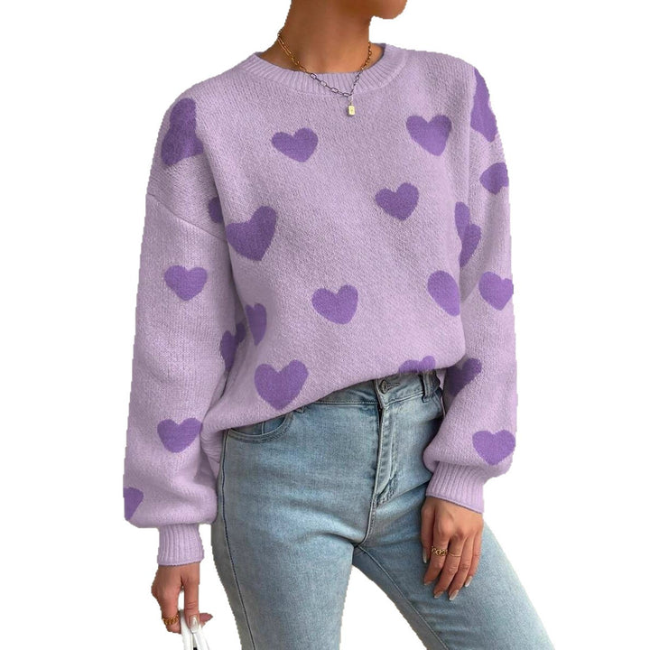 Damen Kuscheliger Strickpullover mit Herzmuster und weitem Schnitt Drune