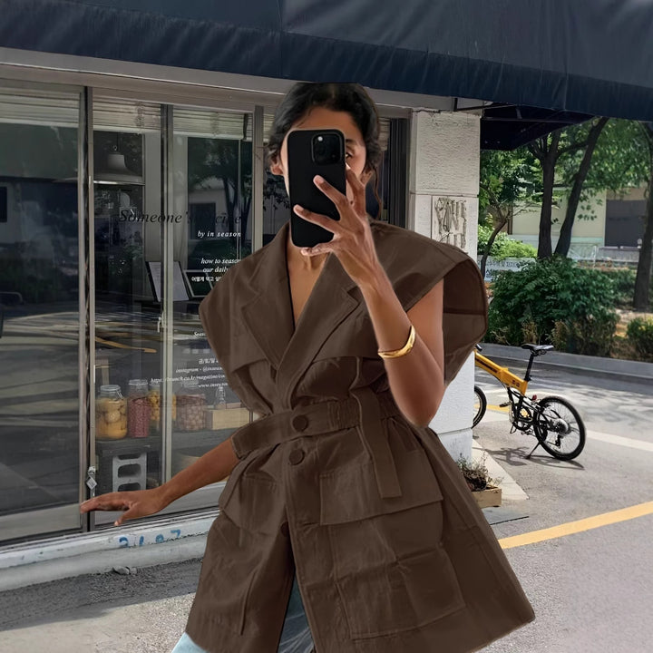 Damen modische Utility-Weste mit oversize Schnitt und praktischen Taschen Drune