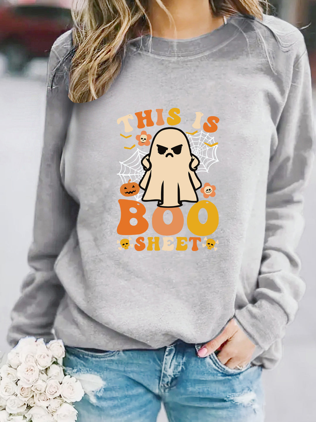 Damen Sweatshirt mit herbstlichem Geist-Print und lässigem Schnitt Drune