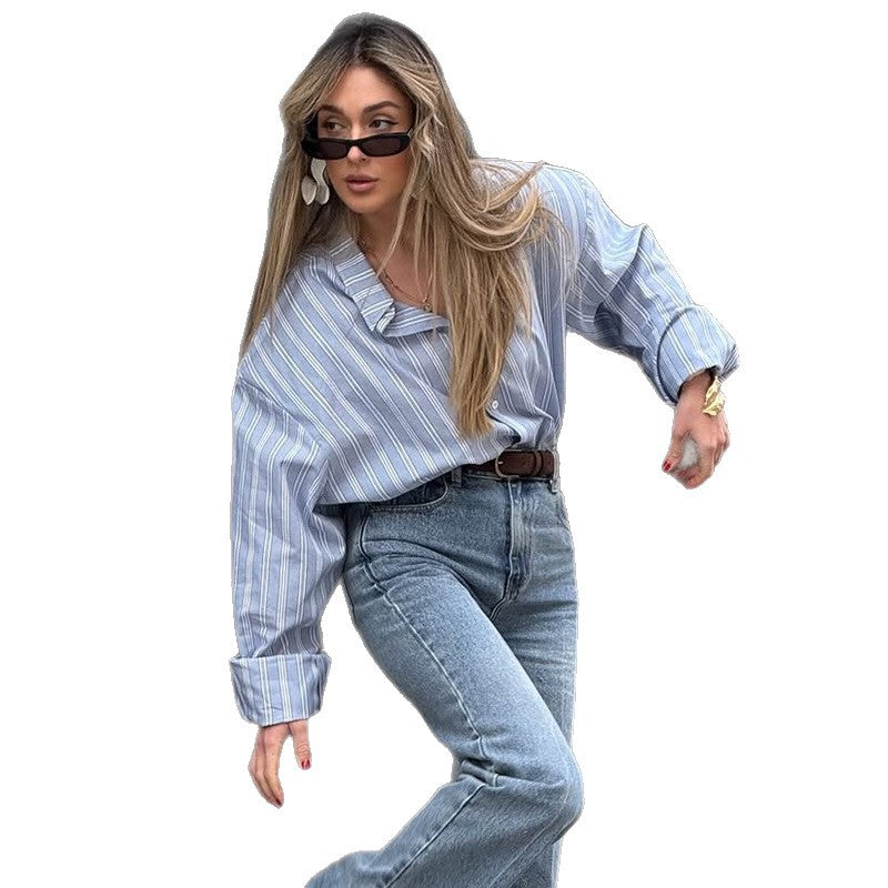 Damen lässige Oversize-Hembluse mit Streifen Drune