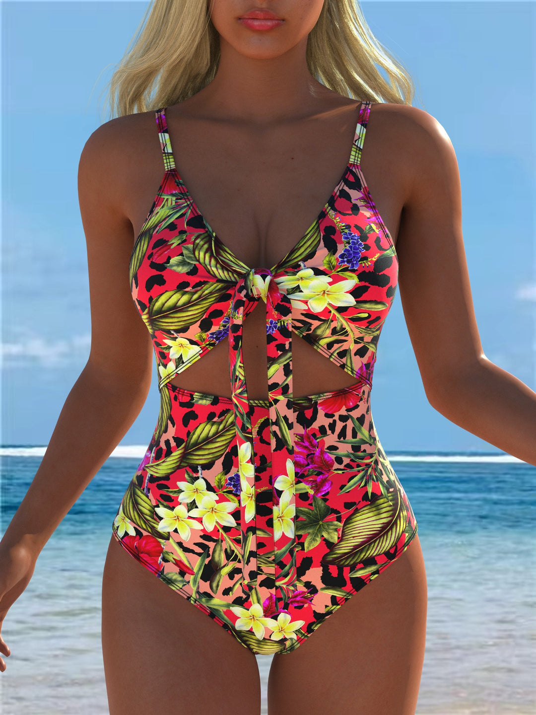 Damen Einteiler Badeanzug mit verführerischem Wickeldetail und floralem Design Drune