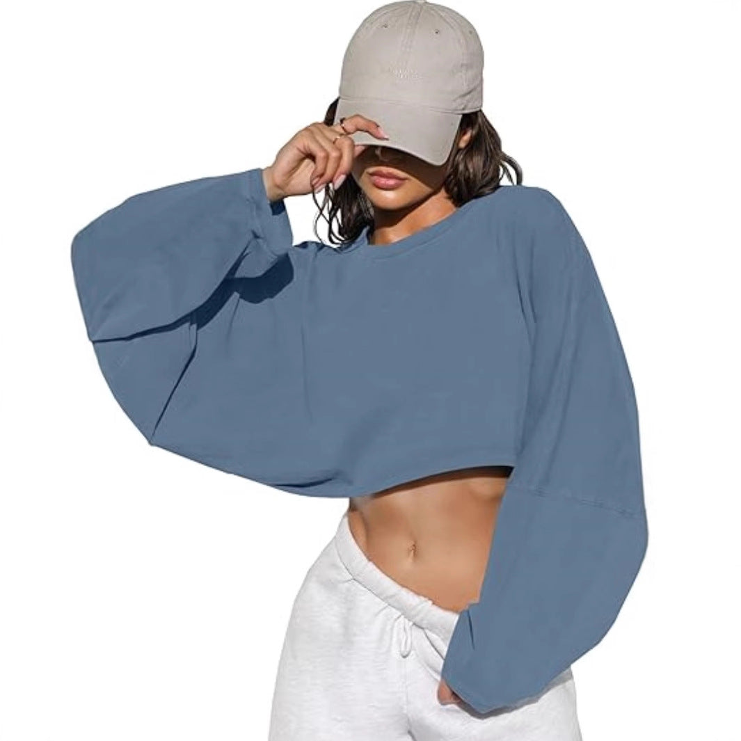 Damen cropped Sweatshirt mit voluminösen Ärmeln und lässigem Schnitt Drune