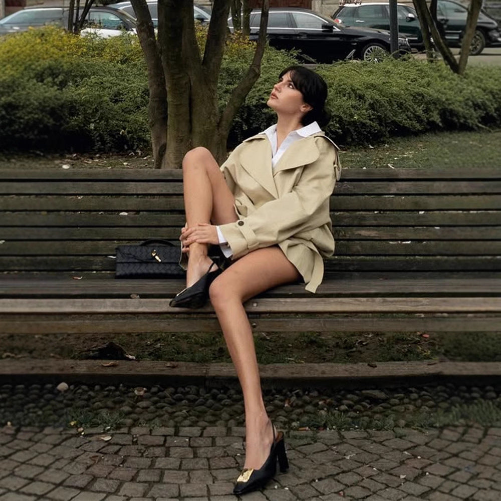Damen modische Trenchcoat-Jacke mit taillierbarem Gürtel und elegantem Schnitt Drune