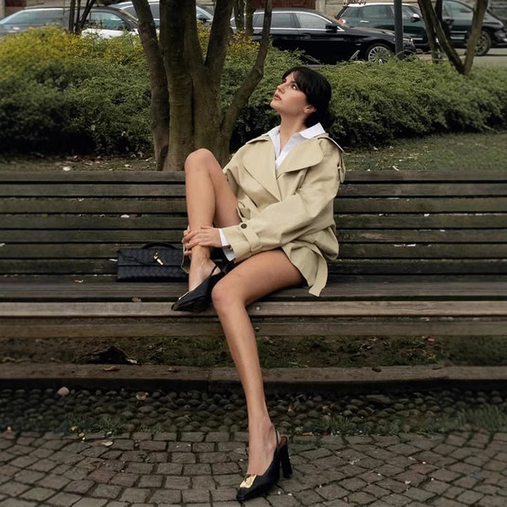 Damen modische Trenchcoat-Jacke mit taillierbarem Gürtel und elegantem Schnitt Drune