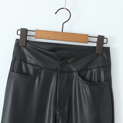 Damen Modische Kunstlederhose mit schmalem Schnitt und praktischen Taschen Drune