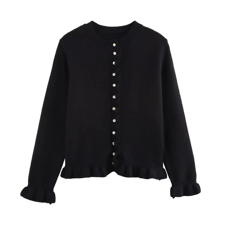 Femme Rüschensaum Knopfleiste Cardigan Drune