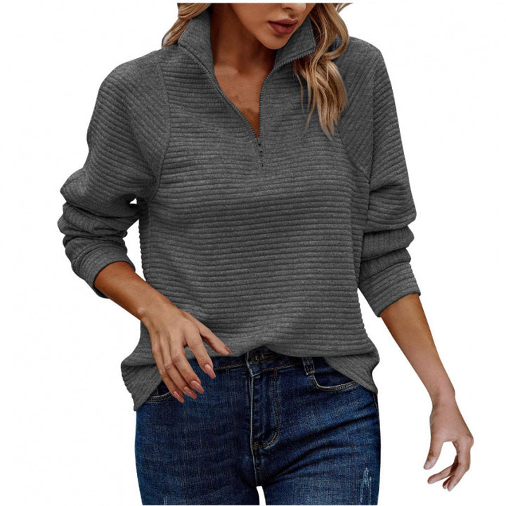 Damen kuscheliger Stepp-Pullover mit hohem Kragen und halbem Reißverschluss Drune