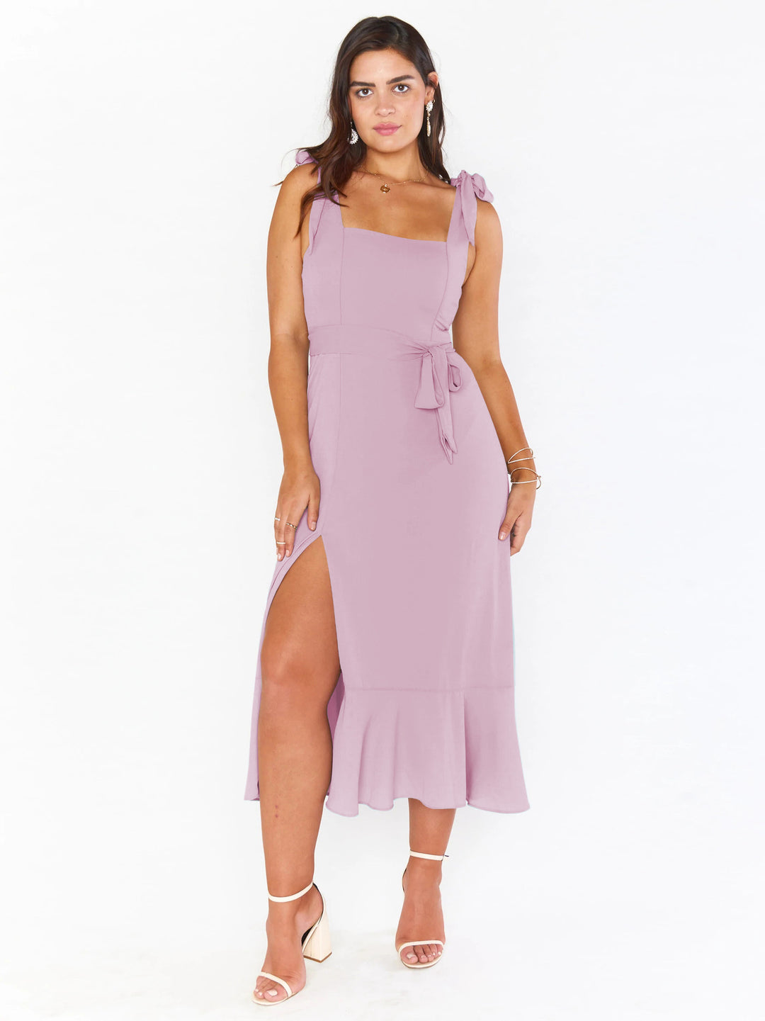 Damen Maxi-Kleid mit verspielten Trägern und elegantem Schlitz Drune