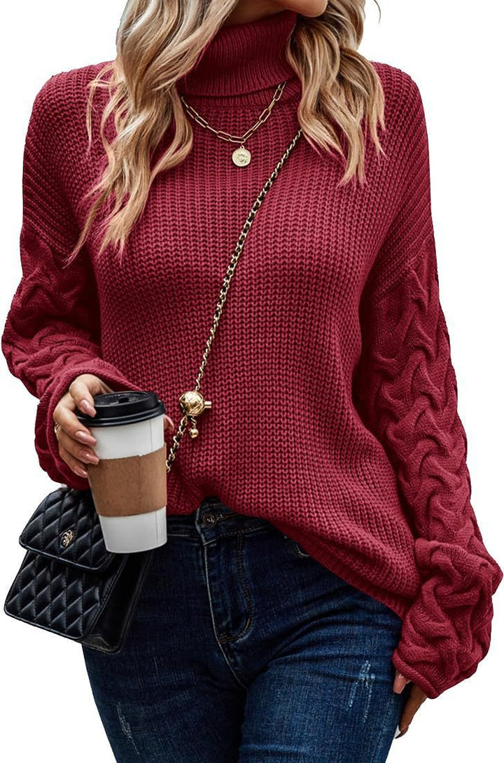 Damen Grobstrickpullover mit modernem Zopfdesign und hohem Kragen Drune