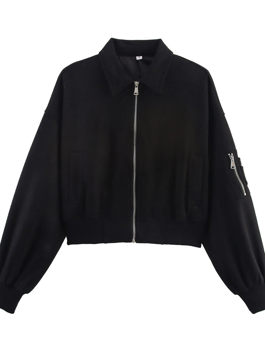 Damen Moderner Cropped Hoodie mit praktischen Taschen und Reißverschluss Drune