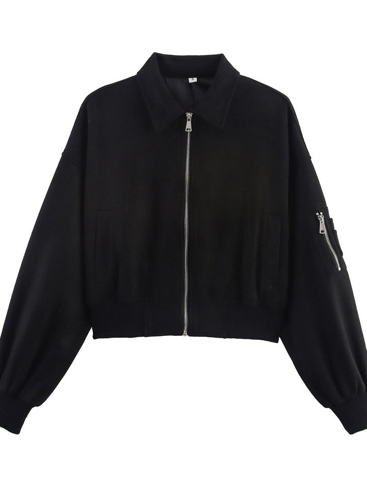 Damen Moderner Cropped Hoodie mit praktischen Taschen und Reißverschluss Drune
