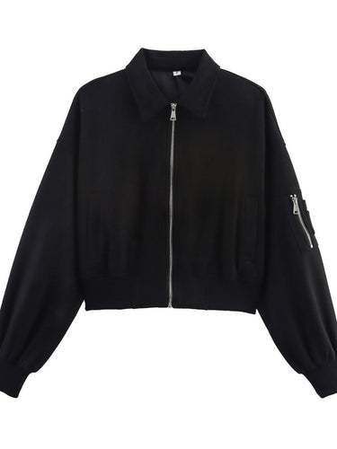 Damen Moderner Cropped Hoodie mit praktischen Taschen und Reißverschluss Drune