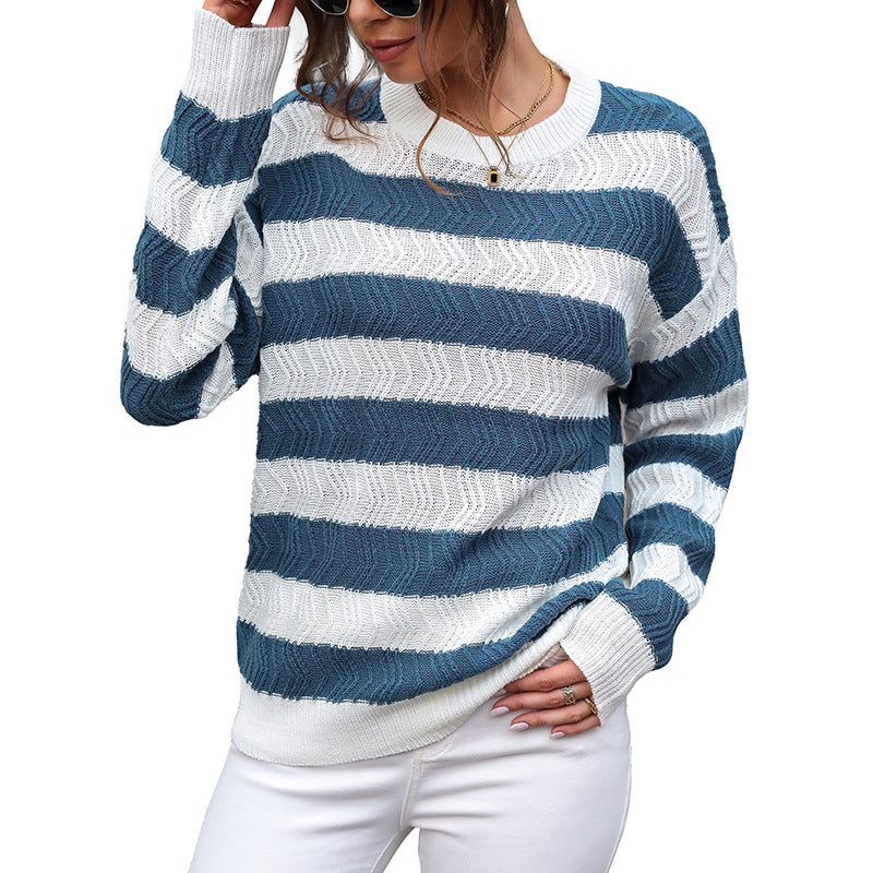Damen Strickpullover mit modernen Streifen und lässigem Schnitt Drune