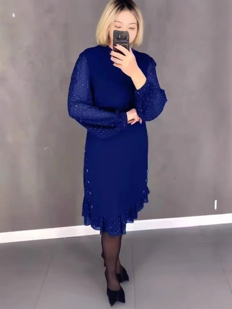 Damen Elegantes Kleid mit voluminösen Ärmeln und durchbrochenem Saum Drune