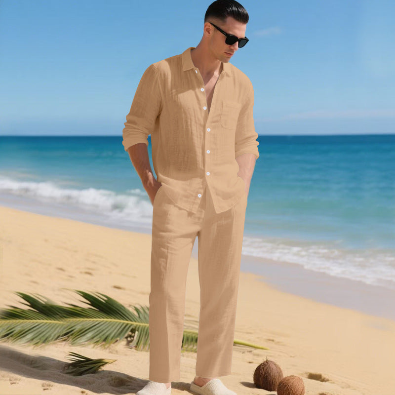 Herren leichtes Leinen-Outfit mit stilvollem Hemd und eleganter Hose Drune