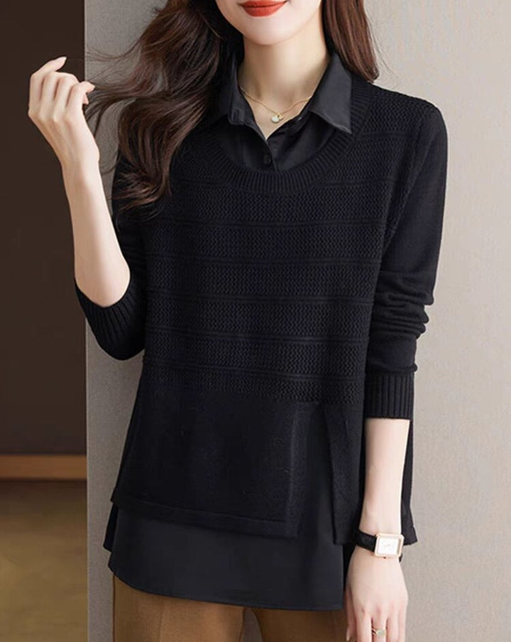 Damen Modischer Layered Pullover mit Struktur Drune