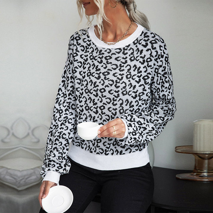 Damen lässiger Pullover mit modernem Leopardenmuster und breiten Bündchen Drune