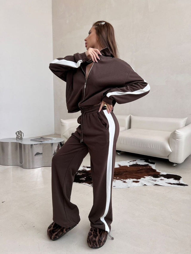 Damen Sportliches Fleece-Lounge-Outfit mit hohem Kragen und seitlichem Reißverschluss Drune