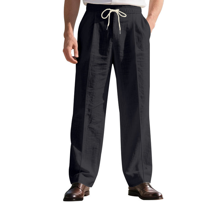 Herren nan elegante Leinenhose mit Bügelfalte Tunnelzugbund und weitem Bein Drune
