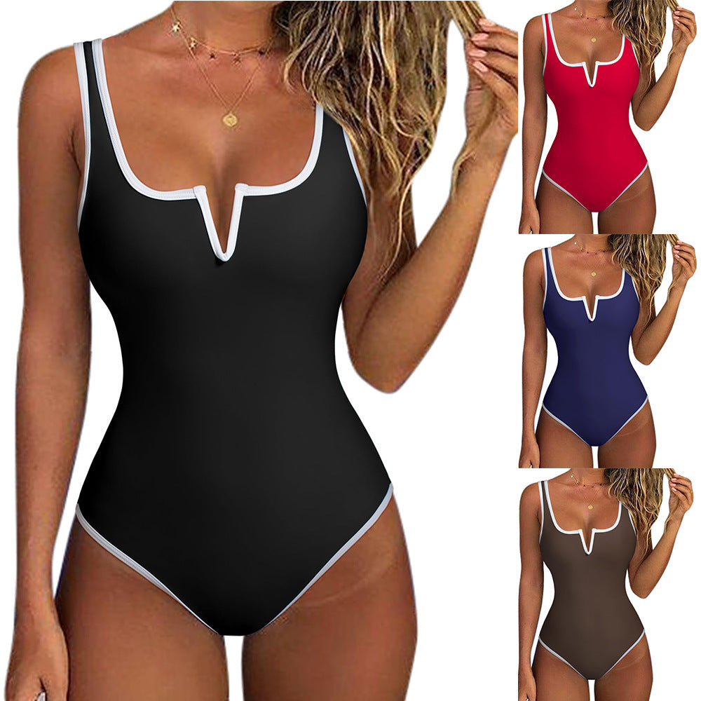 Damen Sportlicher Einteiler mit tiefem V-Ausschnitt Drune